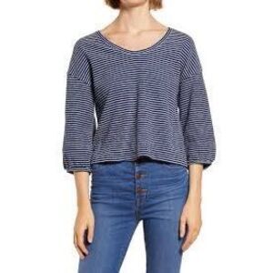 MADEWELL Women’s Navy Blue White Stripe Wild Ginger Bubble Mid Sleeve Top Size M